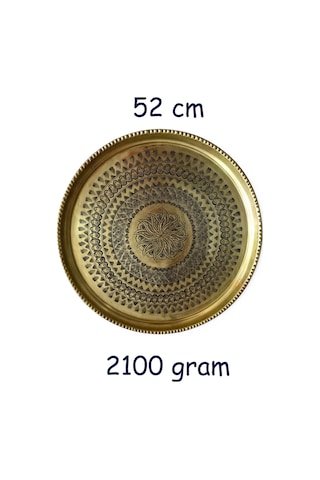 52 Cm El İşlemeli Otantik Desenli Kalın Urfa Pirinç Tepsi - Pirinç-tps453 Antik Bakır