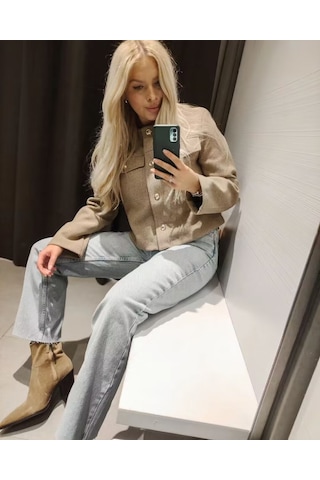 Sonbahar Ve Kış Kadın Kısa Hırka Ceketi Beyaz