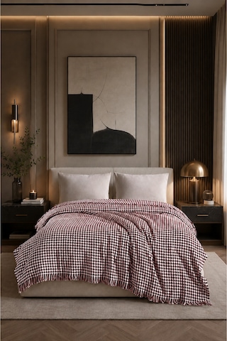 Çift Kişilik Pike Kazayağı Desenli Dekoratif Yatak Örtüsü 200x220 Cm Bordo