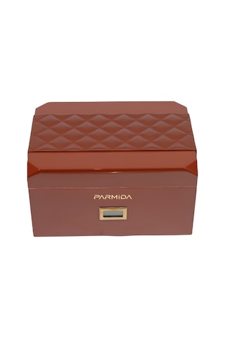 Parmida Kahverengi Deri Şeritli Çekmeceli Sedir Humidor Puro Kutusu