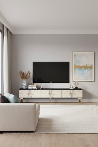 Tsa1832bg Slim Tv Stand, Tv Sehpası Beyaz-gold 180cm