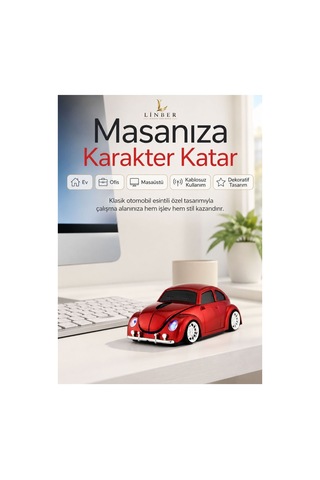 Klasik Kırmızı Beetle Vosvos Tasarımlı 2.4g Kablosuz Mouse Usb Alıcılı Kırmızı Araba Şeklinde Optik Mouse Çok Renkli Diğer