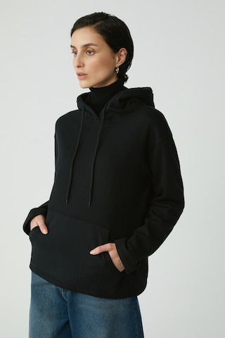 Ethıquet Pıper Kadın Içi Polarlı Yumuşacık Comfort Fit Kapüşonlu Kanguru Cepli Siyah Sweatshirt