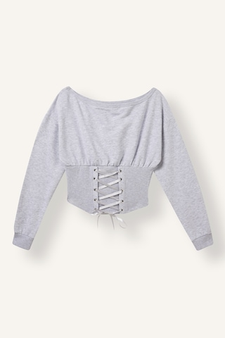 Defacto Slim Fit Kayık Yaka Korse Detaylı Crop Basic Sweatshirt I4984ax26augr256 Gri-gr256