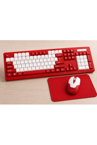 Kablosuz Klavye Mouse Seti 2.4ghz Usb Nano Alıcılı Q Klavye Sessiz Tuşlu Ergonomik + Mouse Pad li Kırmızı Beyaz Diğer