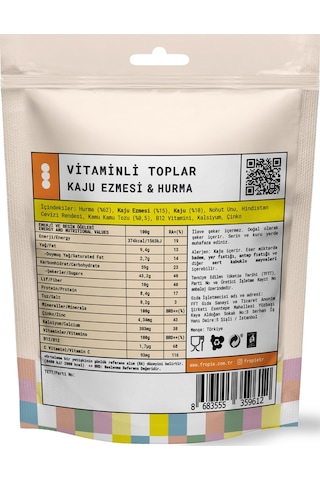 Fropie Vitaminli Kids Meyve Topları Hindistan Cevizi Kaplı & Kaju Ezmeli 80 G