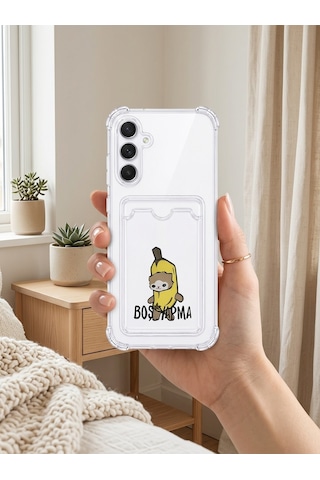 Hepsi Samsung Galaxy Uyumlu A56 Boş Yapma Muz Detaylı Kart Bölmeli Şeffaf Telefon Kılıfı Najmaddin Çok Renkli