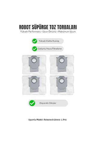 Roborock Qrevo L Pro İle Uyumlu 4'lü Toz Torbası Genel