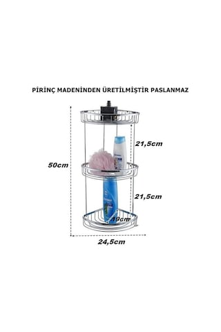 Geseus Pirinç Banyo Köşelik Şampuanlık Duş Rafı Üç Katlı Ömür Boy Çok Renkli