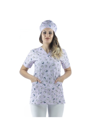 Zarf Yaka Desenli Üst - 4104 Lila Diş-6404