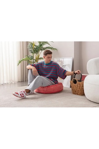 Çok Amaçlı Puantiyeli Keten Yer Bahçe Minderi Fermuarlı İç Dolgulu Yıkanabilir 60x66 Kırmızı