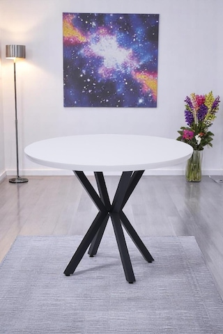 Göksu Yuvarlak Lak Panel Mutfak Masası 100cm beyaz