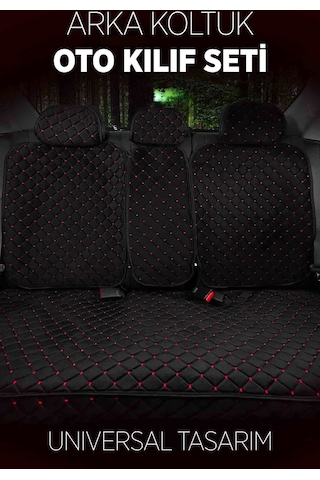 Tay Tüyü Terletmez Kumaş Oto Koltuk Kılıfı Arka Koltuk Seti - Siyah-kırmızı