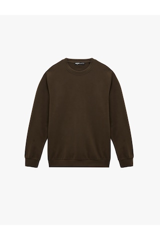 Koton Pamuklu Regular Fit Uzun Kollu Bisiklet Yaka Basic Sweatshirt Kahverengi 6sam70055mk Kahverengi