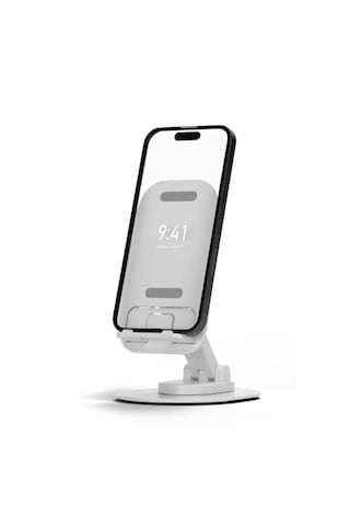 360 Derece Dönebilen Katlanabilir Masa Üstü Telefon Tutucu Stand Yuvarlak Tabanlı Beyaz