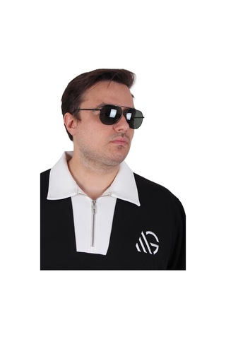 Starbattal Büyük Beden Polo Yaka Fermuarlı Sweat Double Face 25709 Sıyah Siyah