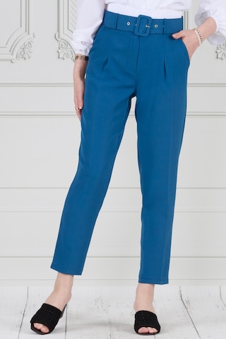 Sevitli Beli Kemerli Pileli Kalem Pantolon-mavi-3681-mavi Mavi