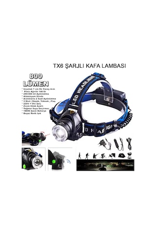Orjinal 800 Lümen Tx6 Şarjlı Zoomlu Kafa Feneri Wt-120 Beyaz
