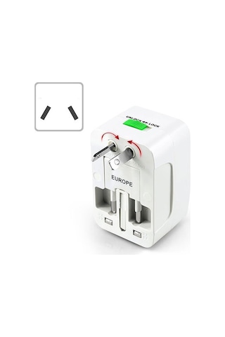 Akım Korumalı Çevirici Dönüştürme Seyahat Adaptörü Ve 2 Usb Çıkış