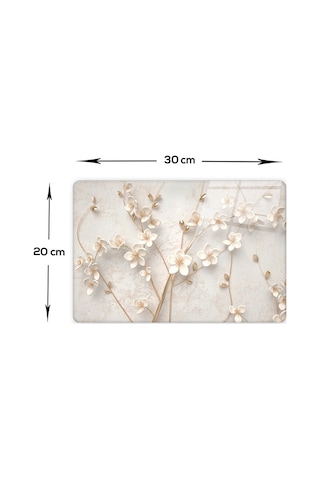 Cam Kesme Tablası - Cam Kesme Tahtası Beyaz Çiçek 20cm X 30cm