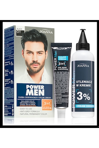 Power Men Color Saç, Sakal Ve Bıyık İçin 3'ü1 Arada Krem Boya 01 Siyah