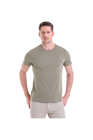 Hatemoğlu Regular Fit Pamuk Bisiklet Yaka Düz Erkek Tişört Açık Haki