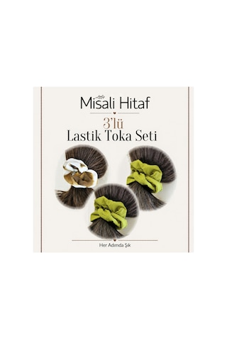 3'lü Lastik Toka Seti Kadın Saç Tokası Saç Lastiği Kahverengi - Krem - Yeşil