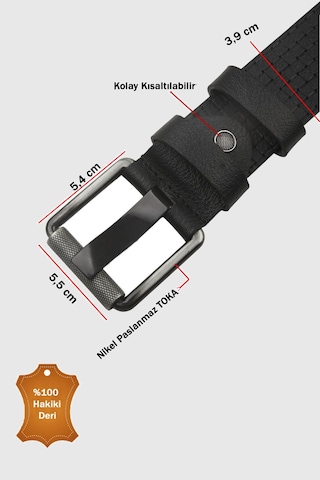 Rizzup Siyah %100 Hakiki Deri Erkek Spor Kemer Kare Desenli Kolay Kısaltılabilir Kot Pantolon Kemeri 2602681