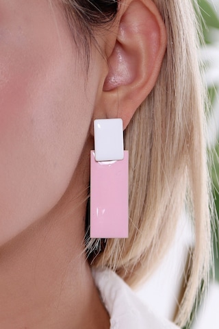 Bhs Life 925 Ayar Gümüş Uzun Kare Küpe Pembe