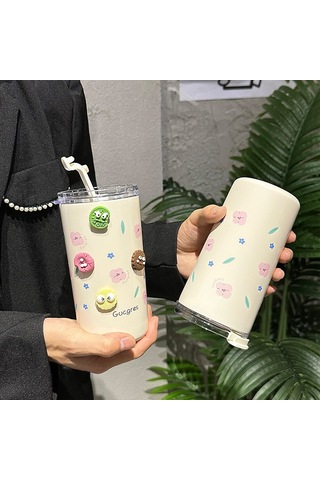 Yifomall 304 Ve 316 Paslanmaz Çelik Isı Saklama Bardak, 6-12 Saat Isı/sıcaklık Tutar, İki Yönlü İçim, Pipetli, Temizlenmesi Kolay, Outdoor Aktivitelere Uygun Pembe+göz Sticker+bardak Fırçası Diğer