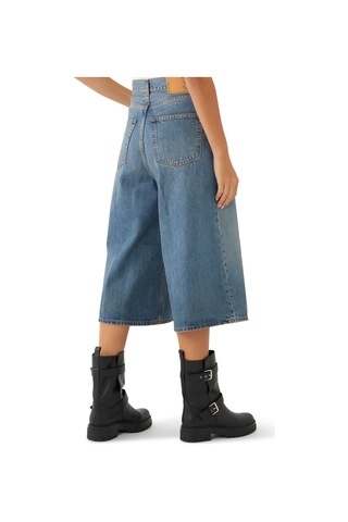 Haikure Kenarları Geniş Denim Pantolon Mavi