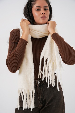 Kadın Yumuşak Dokulu Kalın Şal Atkı 15951 - Ekru Ekru