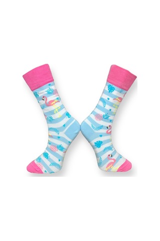 3'lü Unısex Flamingo Tasarımlı Renkli Esnek Nem Alabilen Pamuklu Spor Soket Çoraplar Çok Renkli
