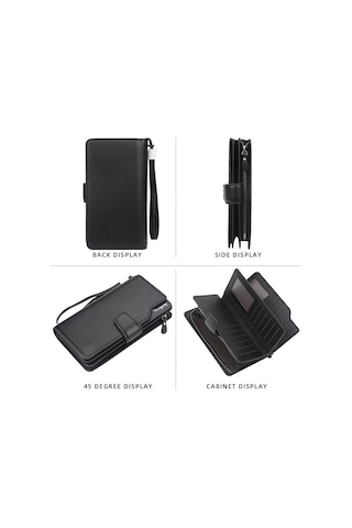 Baellerry Casual Cüzdan Uzun Debriyaj Üç Katlı Cüzdan Erkekler İçin Çok Fonksiyonlu Telefon Çantası Siyah