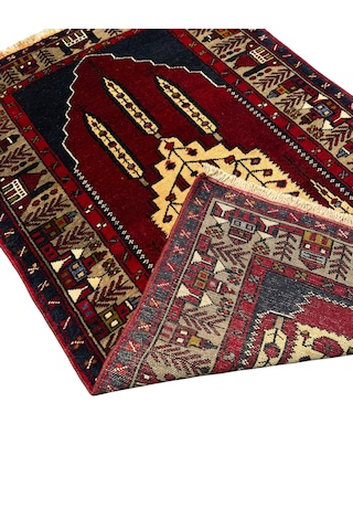 El Dokuma Sıfır Adana Yörük Halısı 100x150 Krem Kırmızı %100 Kök Boya Yün Halı