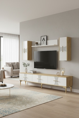 Tvr1832dbg Slim Tv Ünitesi Takımı Safirmeşe-beyaz-gold 180cm