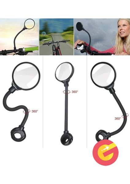 Güncelçarşı 360 Ayarlanabilir Bisiklet Scooter Dikiz Aynası, Geniş Açılı Dışbükey Gidon Aynası, Dönebilen Güvenli Sürüş Aksesuarı