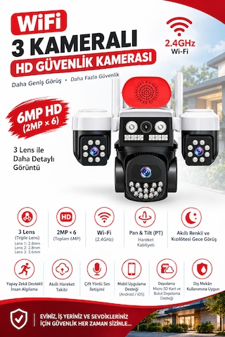Linadex Lx-8979w Wifi 3 Kameralı Hd Güvenlik Kamerası