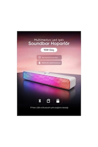 Mikado Md-sbt31 Beyaz 5w 2 1200mah Bt,rgb,tf Card,type-c ,usb Soundbar
