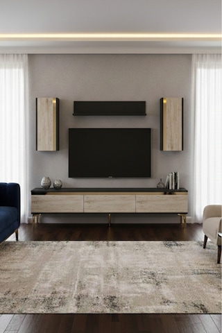 Tvr1898atg - Anka Tvr180 Tv Ünitesi Takım , Tv Sehpası Antrasit-traverten Kapak-gold 180cm Antrasit-traverten-gold