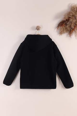 Monox Lastik Manşetli Fermuarlı Kapüşonlu Çocuk Unisex Polar Ceket Siyah
