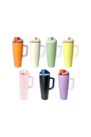 Brightnova Orange,40oz 1200ml Vakum Yalıtımlı Kulplu Termos - Sıcak Soğuk Dayanıklı Çift Cidarlı Matara, Kaymaz Tutma Yeri, Sızdırmaz Kapak - Seyahat Ofis Kamping İçin - Çok Renk Seçeneği 07 Beyaz