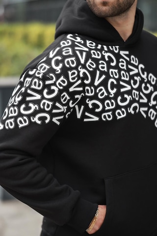 Madmext Siyah Baskılı Kapüşonlu Erkek Sweatshirt E7160 Siyah