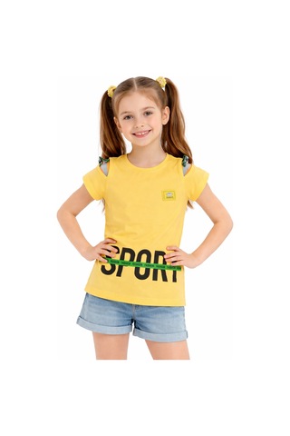İrem Çocuk Giyim Kız Çocuk Sport Yazı Desenli Omuz Detaylı Sarı Renk Tişört Sarı