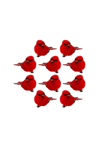 Reedark Kırmızı Kuş Şekilli Noel Ağacı Süsleri - Köpük Ve Tüyden Yapılmış 10'lu Set