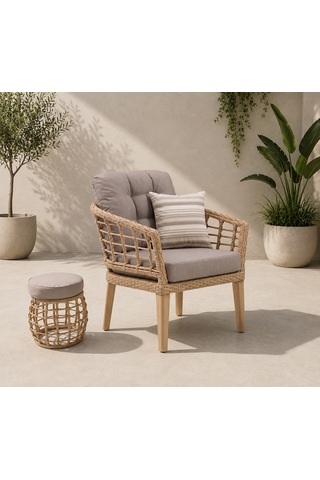 Rattan Bahçe Ve Balkon Mobilyası Tiena Model 3+1+1 Krem