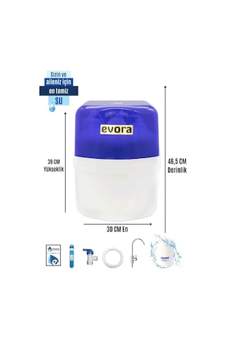 13 Aşamalı 12Lt Mavi Kapalı Şeffaf Kasa Pompasız Su Arıtma Cihazı