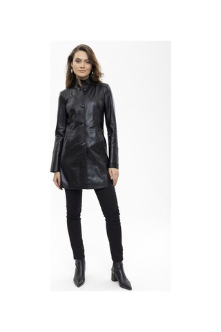 Care Siyah Düğmeli Dar Fit Kesim Astarlı Kısa Hakiki Kadın Deri Kaban-siyah Siyah