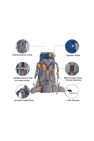 Mobihome Hiking Sırt Çantası 60 Litre Mavi
