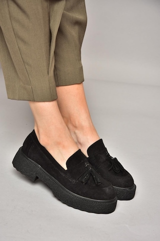 Fox Shoes T996193002 Siyah Süet Kalın Tabanlı Makosen Ayakkabı Siyah